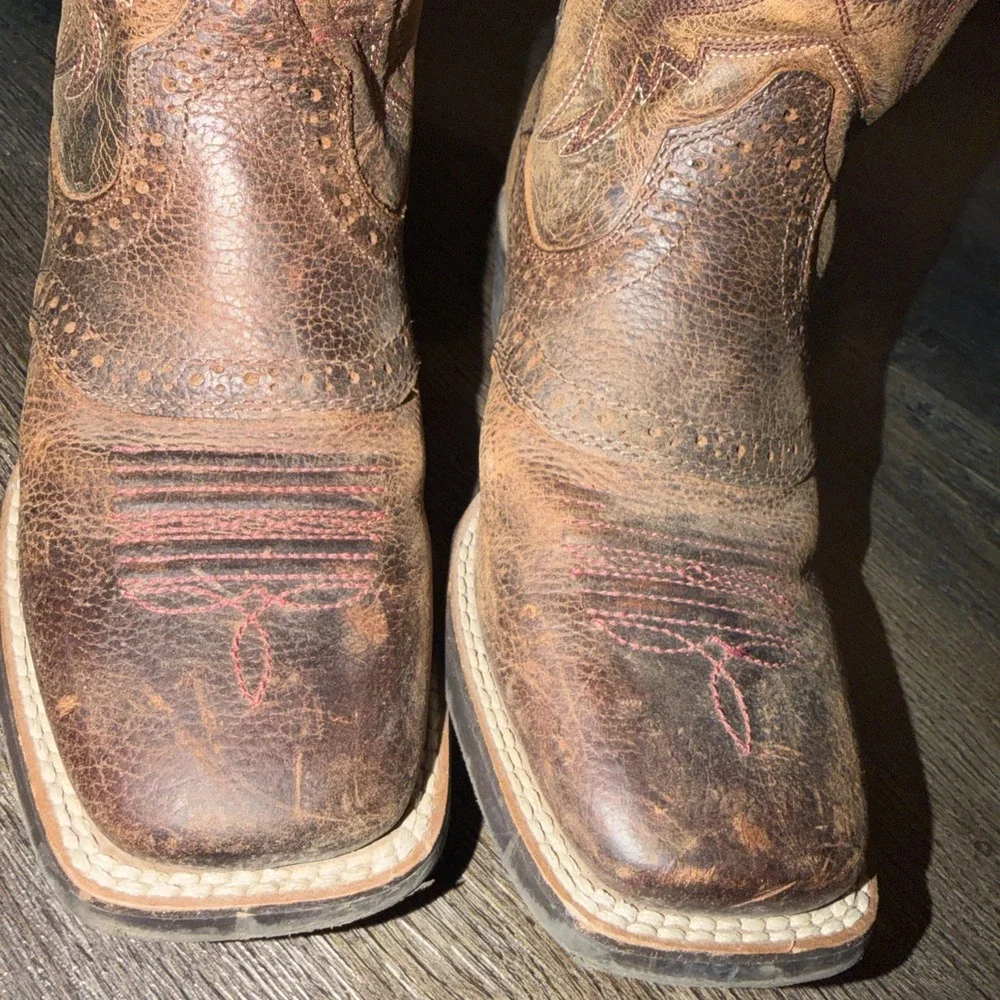 Ariat Kids Heritage Roughstock Cowboy Western Boots Brown Leather Youth US Sz 1